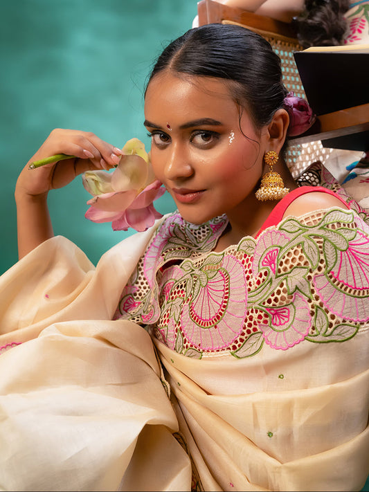 Cream colour Tussar silk With Cut work