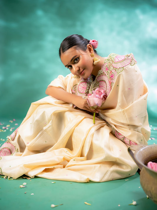 Cream colour Tussar silk With Cut work