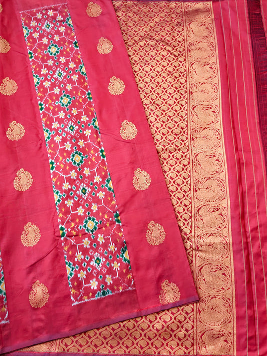 Brick Orange Colour Ikkat Silk Saree With Zari & Ikkat Weaving All Over Code : IK029