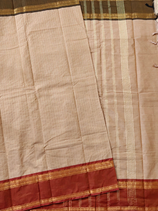 Tussar Colour Cotton Saree With Zari Stripes All Over Code : PC011