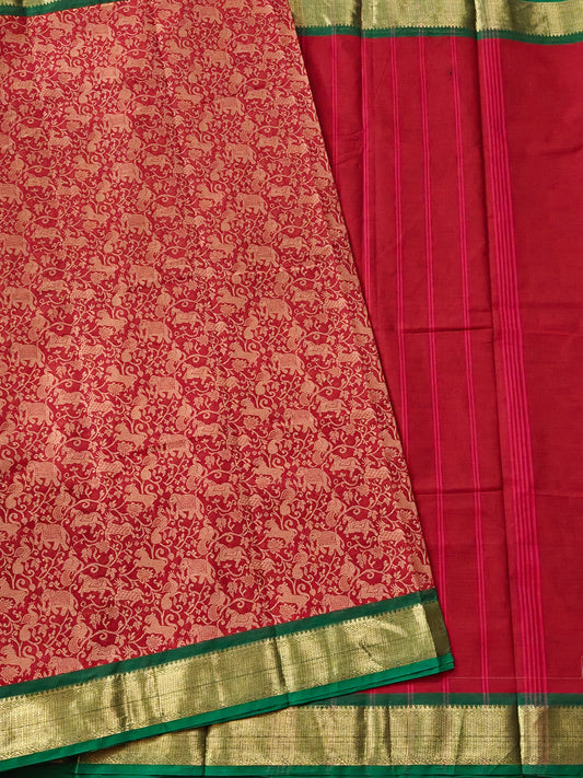 Red Colour Cotton Saree With Vanasingaram Thread Woven Motif All Over Code : PC017