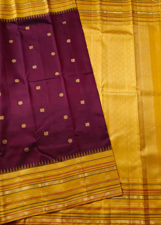 Dark Maroon Colour Kanchivaram Silk Saree With Zari Butta All Over Code : KA0392