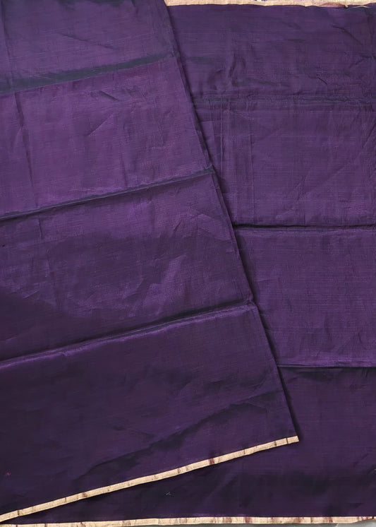 Dark Purple Colour Plain Tissue Maheshwari Silk Saree Code : VB0464