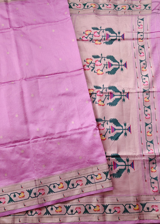 Pink Colour Semi Paithani Saree With Zari Butta All Over : VB0471