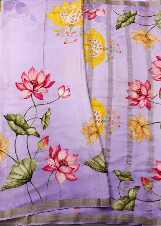 Lavender Colour Mysore Crepe With Digital Print All Over Code : MC019