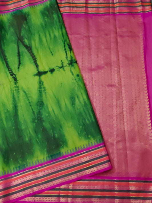 Parrot Green Colour Kanchivaram Silk With Shibori All Over
