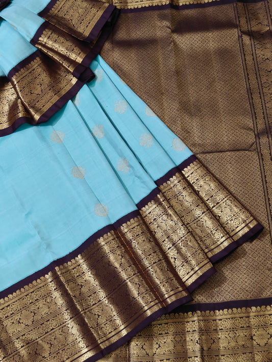 Sea Blue Colour Gadwl Silk Saree With Zari Butta All Over