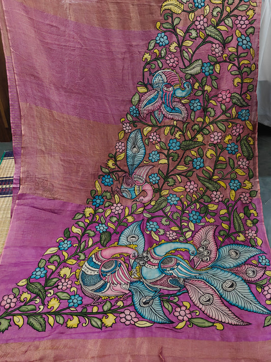 Pink Colour Tissue Tussar Silk Saree With Zari Stripes All Over