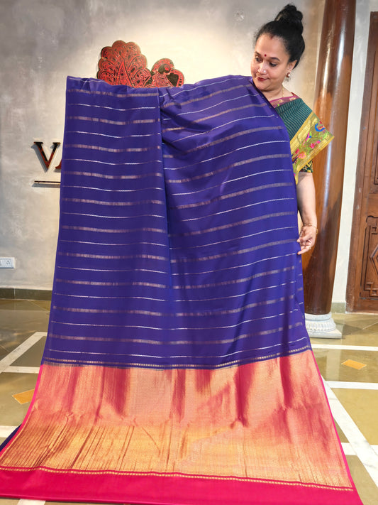 Purple Mysore Crepe With Zari Stripes All Over
