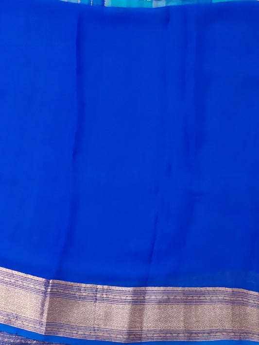 Blue colour georgette saree with zari stripes all over