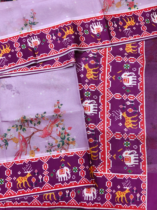 Lavender Colour Semi Kota Saree With Digital Print All Over