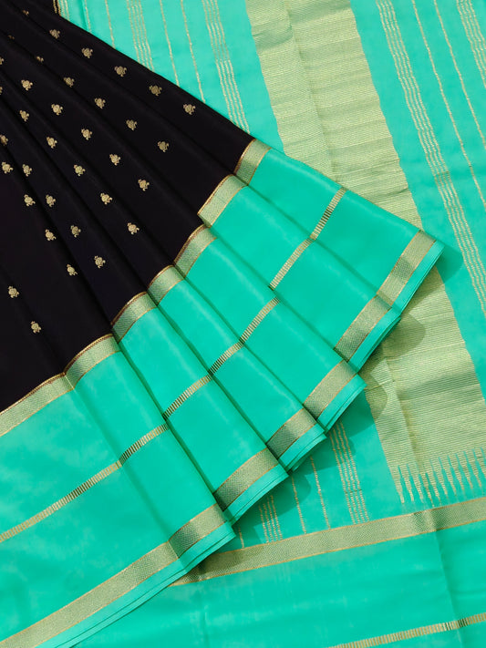 Dark Brown Colour Mysore Crepe Saree With Zari Butta All Over