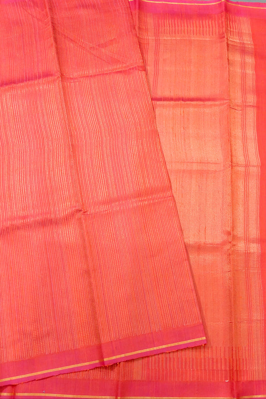 Orange Colour Raw Silk Saree With Zari Stripes All Over