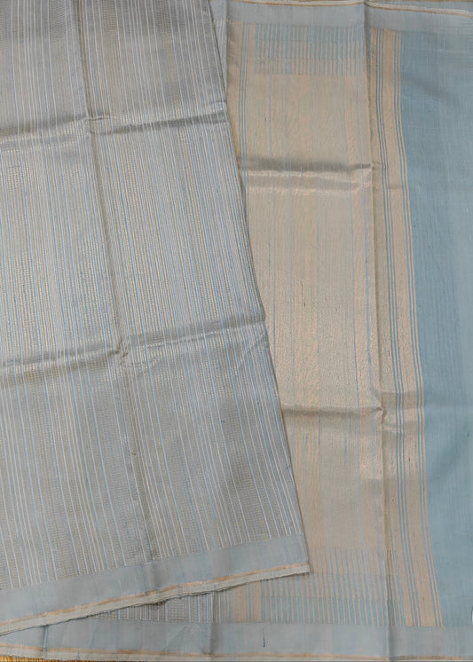 Light Gray Colour Raw Silk Saree With Zari Stripes All Over