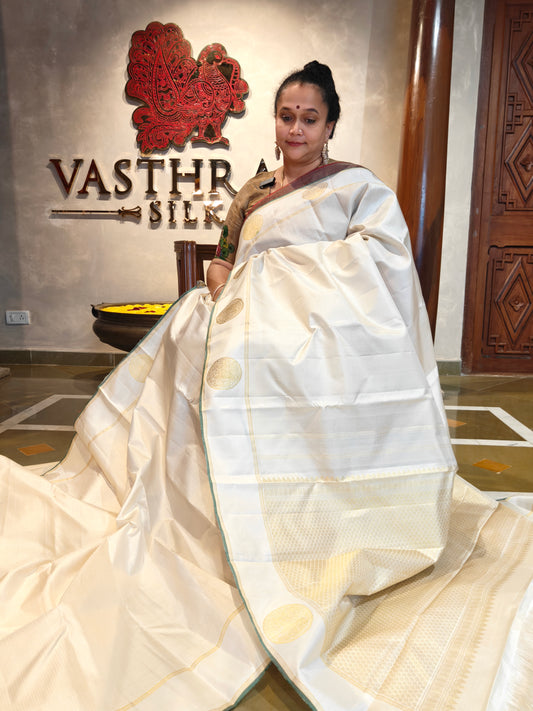 White Colour Kanchivaram Silk Saree With Zari Small Checks All Over