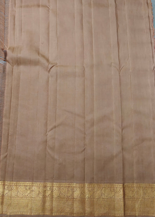 Pink colour kanchivaram silk saree with pen kalamkari all over