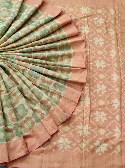 Mehandi Green Colour Ikkat Cotton With Ikkat Weaving