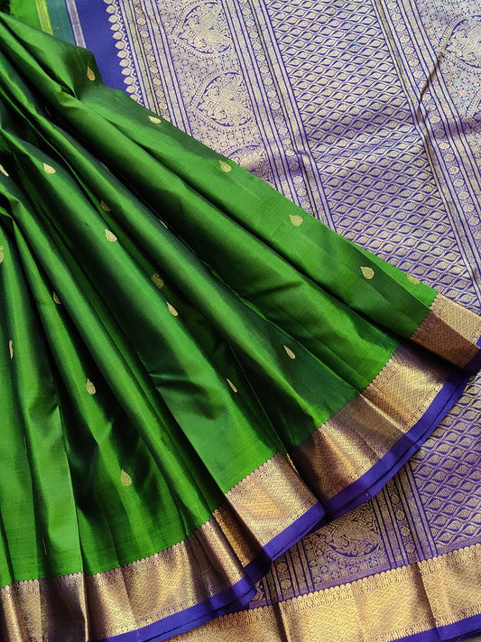 Green Colour Kanchivaram Silk Saree With Zari Butta All Over