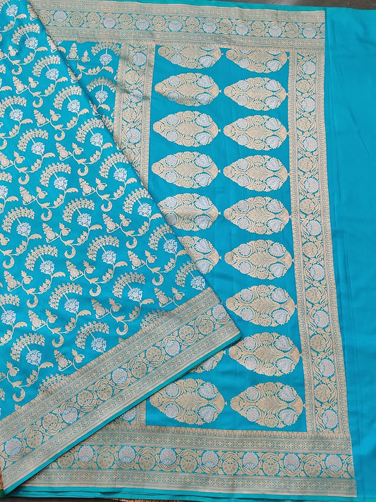 Sky Blue Colour Banarasi Saree With Zari Motif