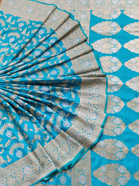 Sky Blue Colour Banarasi Saree With Zari Motif