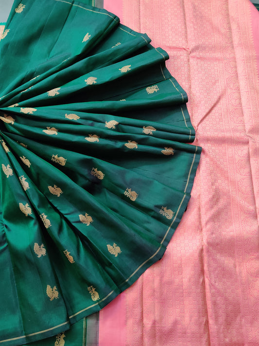 Green Colour Kanchivaram Silk Saree With Zari Motif All Over Over