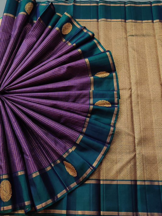 Purple Colour Kanchivaram Silk Saree With Zari Checks Motif