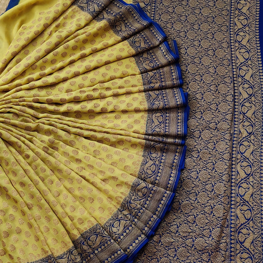 Yellow Colour Georgette Silk Saree With Zari Butta All Over