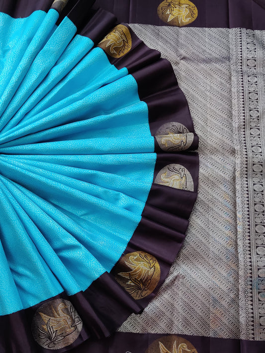Sky Blue Kanchivaram Silk Saree With Silver Zari Motif