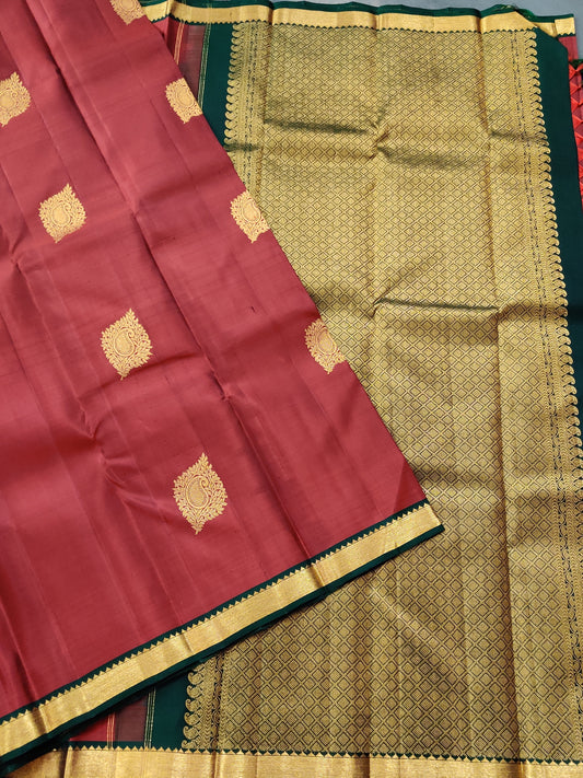 Maroon Colour Kanchivaram Silk Saree With Zari Butta All Over