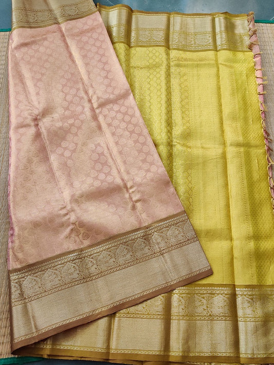 Peach Colour Kanchivaram Silk Saree With Zari Motif All Over