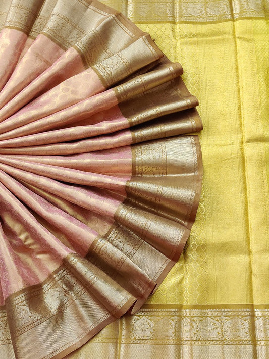 Peach Colour Kanchivaram Silk Saree With Zari Motif All Over