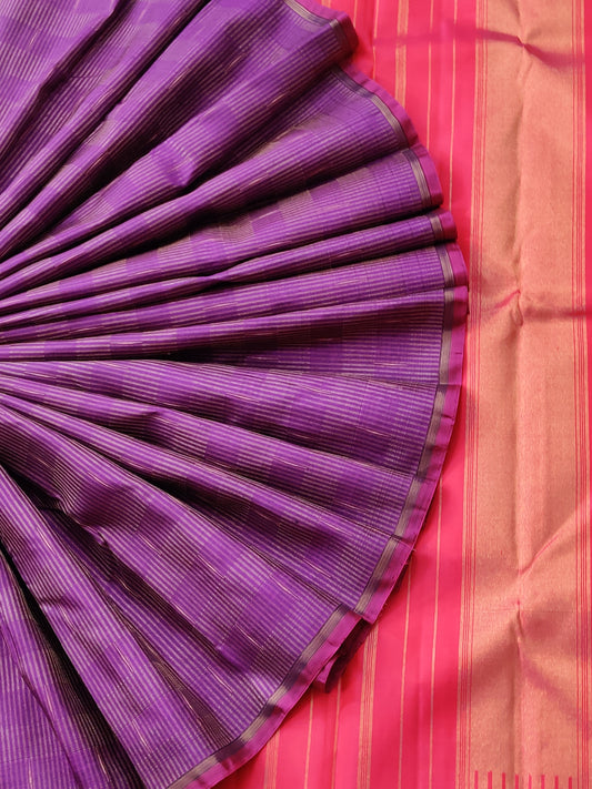 Purple Colour Kanchivaram Silk Saree With Zari Motif