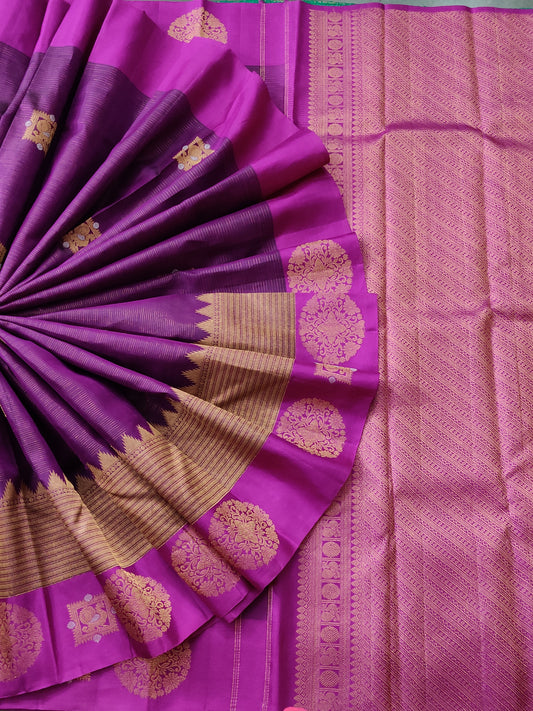 Magenta Colour Kanchivaram Silk Saree With Zari Motif