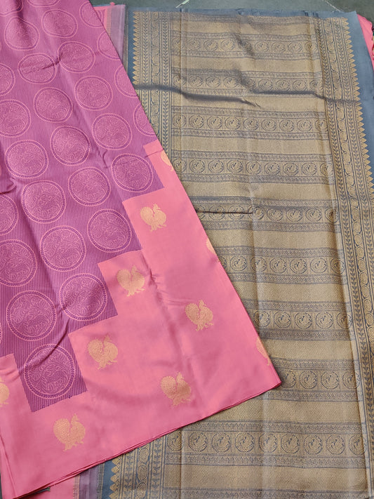 Onion Pink Colour Kanchivaram Silk Saree With Zari Motif