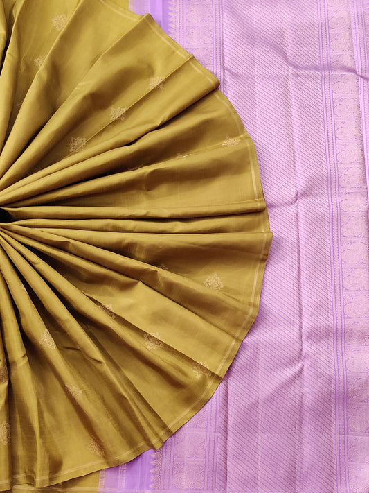 Mehandi Green Kanchivaram Silk Saree With Zari Butta All Over