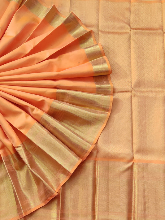 Orange Kanchivaram Silk Saree With Zari Butta All Over