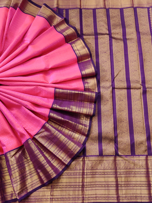 Rani Pink Kanchivaram Silk Saree With Thread Woven Motif
