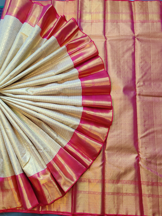 Cream Colour Kanchivaram Silk Saree With Zari Motif
