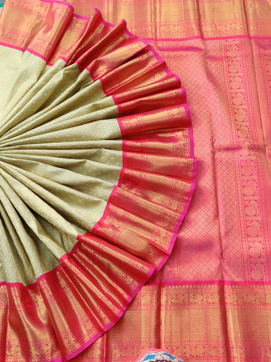 Pista Green Colour Kanchivaram Silk Saree With Zari Brocade All Over