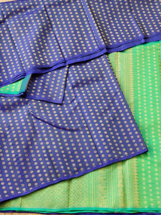 Blue Colour Kanchivaram Silk Saree With Zari Butta All over