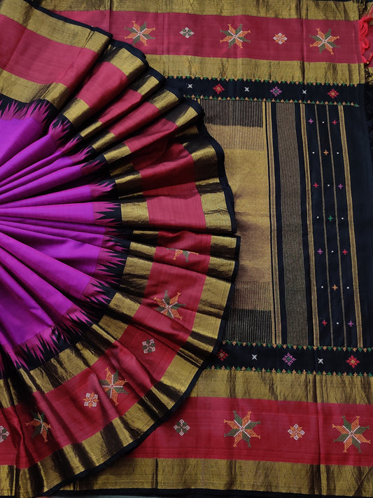 Magenta Colour Kanchivaram Silk Saree With Plain Body