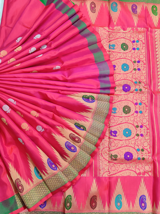 Rani Pink Colour Gadwal Silk Saree With Zari Motif
