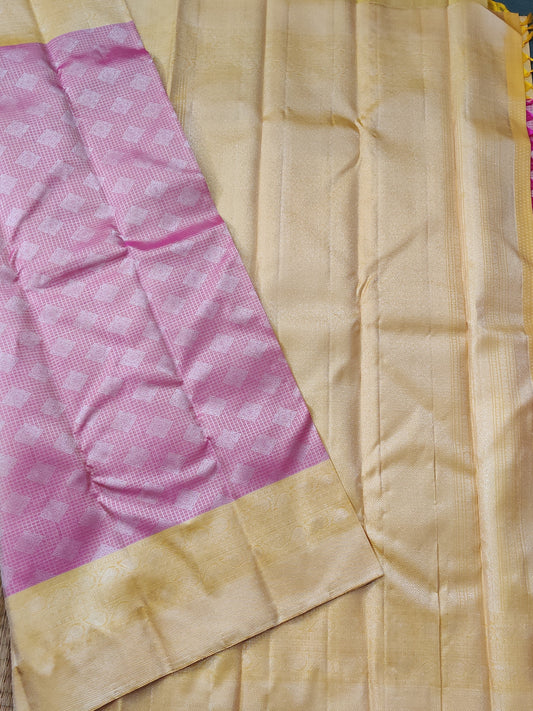 Pink Colour Kanchivaram Silk Saree With Silver Zari Motif