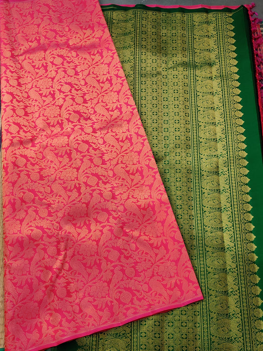 Pink Colour Kanchivaram Silk Saree With Zari Motif All Over