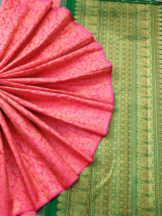 Pink Colour Kanchivaram Silk Saree With Zari Motif All Over