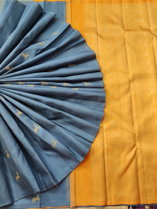 Grey Colour Kanchivaram Silk Saree With Zari Motif