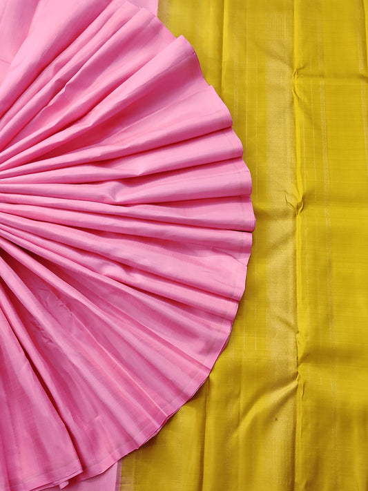 Pink Colour Kanchivaram Silk Saree With Thread Woven Stripes All Over