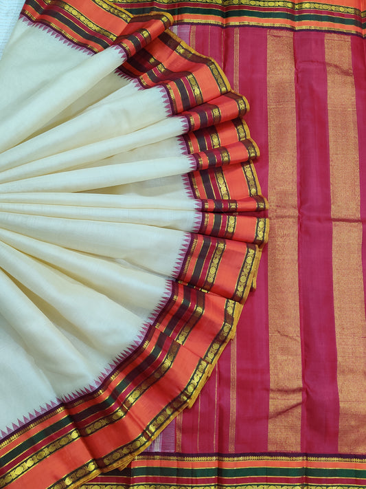 White Colour Kanchivaram Silk Saree With Plain Body