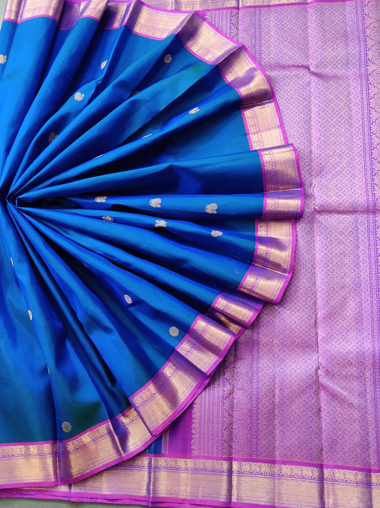 Peacock Blue Colour Kanchivaram Silk Saree With Zari Motif