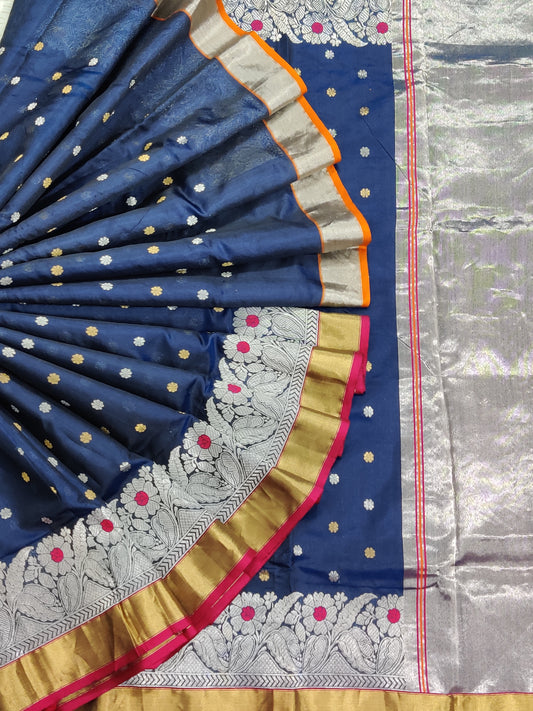 Peacock Blue Colour Chanderi Silk Saree With Zari